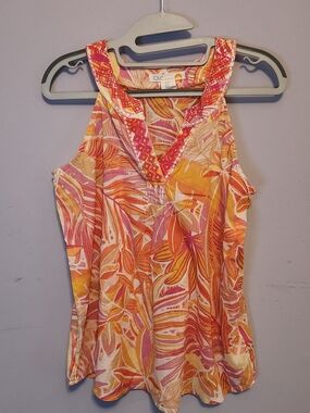 C&C California Pink Orange Tropical-Print Racerback Tank